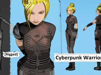 Cyberpunk Warrior Dual Blades animation Low-poly 3D model