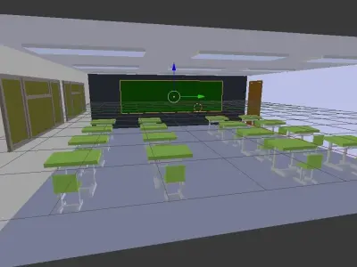 ClassRoom with tables and chairs Low-poly 3D model