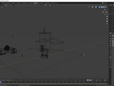 house model with church and a well Low-poly 3D model