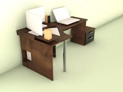 PC table with drawers Free 3D model