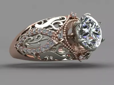 Dubble tone Rose Gold Women Diamond Ring 3D print model 3D print model