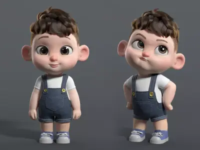 Cute cartoon boy meat toot younger brother 3D model