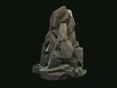 Stylized Gray Stone moss 5 PBR  Low-poly 3D model