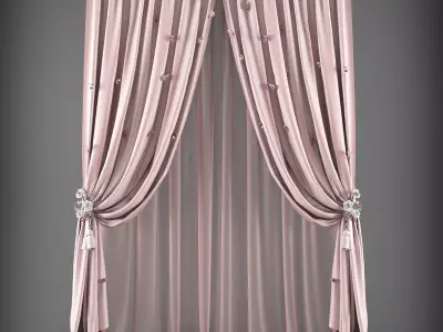 Curtains curtain with bows Low-poly 3D model