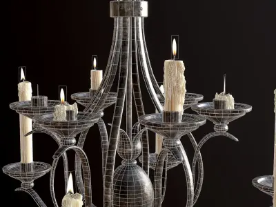 Old Medieval Chandelier with Candles Low-poly 3D model