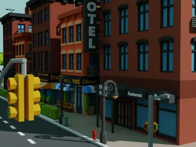 Lowpoly city Brooklyn style 3D model