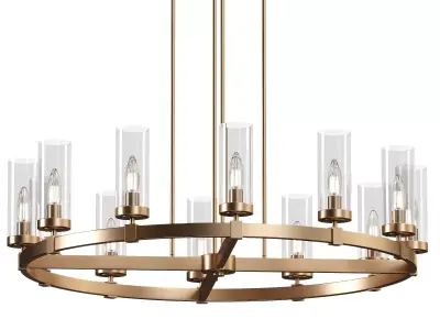 Stiffel Aron 36 Wide Brass 12-Light Wagon Wheel Chandelie 3D model