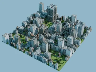City Downtown Skyscraper Street Low-poly 3D model