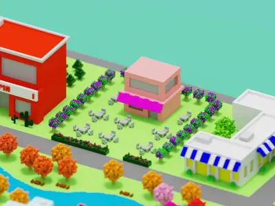 Voxel City  Low-poly 3D model