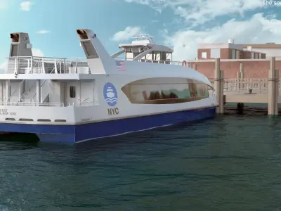  Dock Pier with NYC Ferry Boat on Water 