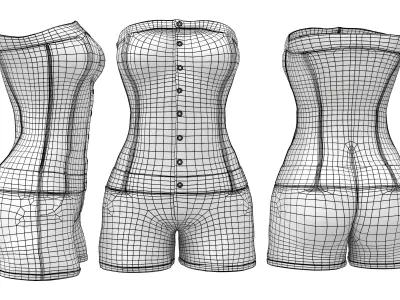 Strapless Denim Overall Low-poly 3D model