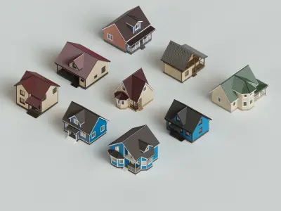 Set of 9 tiny houses 3D model