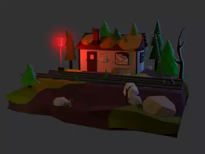 Train house with light Low-poly 3D model