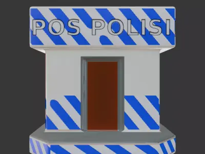 Stylized Indonesian Police Post Booth Isometric 3D Model Low-poly 3D model