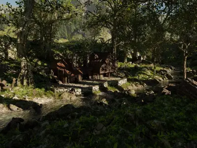 Cabin River Landscape Scene 3D model