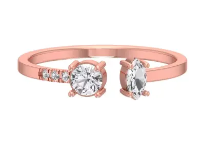 Solitaire Women Light Weight Marquise Round Stone Band Ring 3D print model