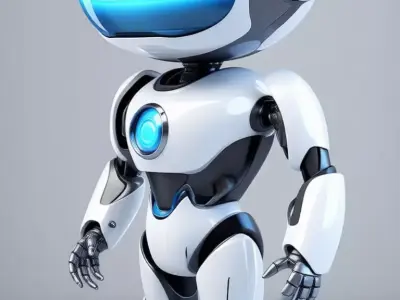 Cute White Robot 3D Model Blue Glow Futuristic Design Low-poly 3D model