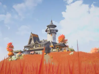 Stylized Autumn Oakfall House  UE Environment Low-poly 3D model