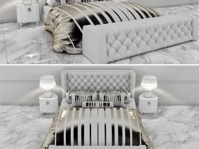 BedRoom Set with bed and marble floor 3D model