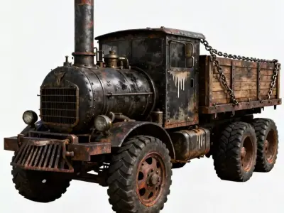 Heavy Steampunk Steam-Truck 3D Model Low-poly 3D model