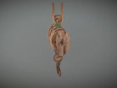 Pulley wooden hook hanging 3D model