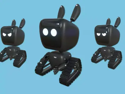 Cute Robot 02 - Black 03 Faces - Character Design Fashion Low-poly 3D model