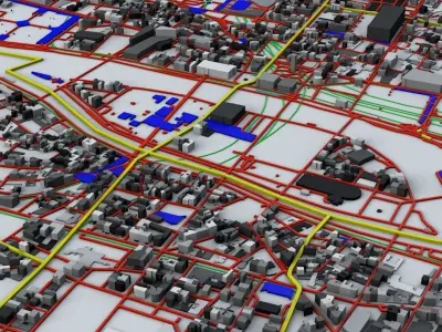 Paris Railway System Road Network Streets and Buildings 3D model