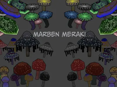 3D Lowpoly Mushrooms  Low-poly 3D model