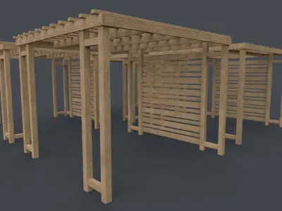 PBR Wooden Pergola Gazebo B1 Low-poly 3D model