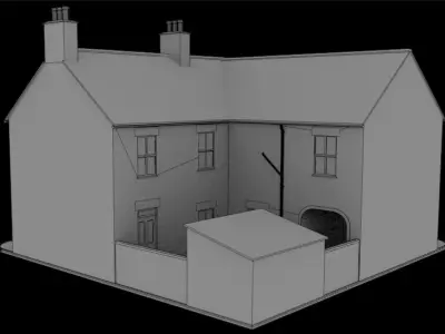  Detailed Victorian Redbrick uk house and shop corner   Low-poly 3D model