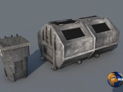 lowpoly dirty trash bag and container collection pack 3d model Low-poly 3D model