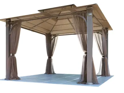 Gazebo outdoor with curtains 3D model