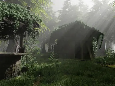 Abandoned Shack in Forest Scene 3D model