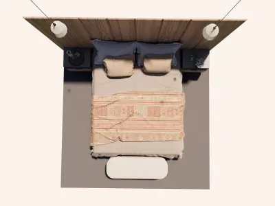 Double Bed Set - Scandinavian Minimalist Bedroom Layout 3D model