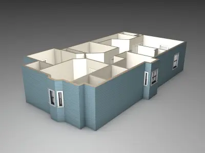 House Model floor plan of two bedroom apartment Low-poly 3D model