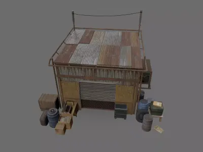 Post-Apocalyptic Industrial Factory Low-poly 3D model