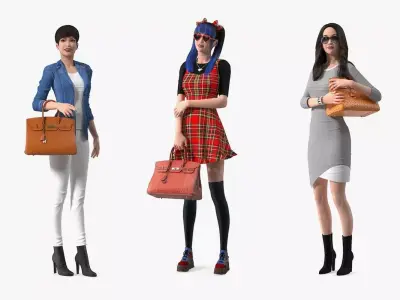 Asian Street Fashion Woman Collection 3D Model Pack