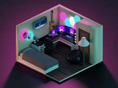 Low Poly Gaming Room Free low-poly 3D model