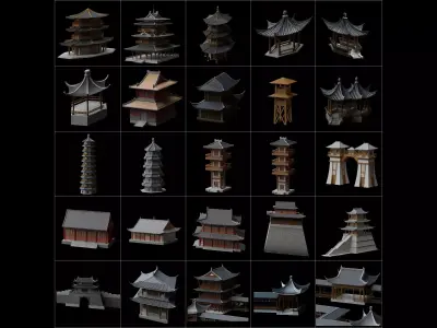 Collection of ancient buildings in Asia 3D Model Pack