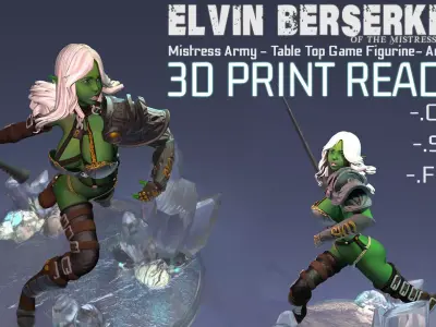 Fantasy 3D Print Pin Up Figurine - Mistress Army Berserker 3D print model
