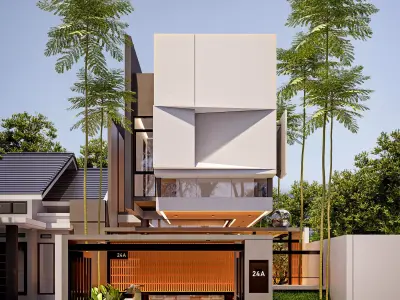 3D Model Modern Minimalist White Box House Contemporary Style 3D model