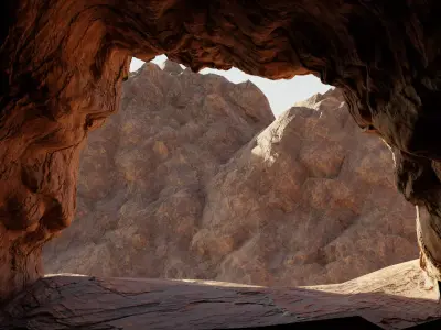 Cave low-poly entrance to in desert 3D model