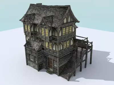 Medieval Town House Low-poly 3D model