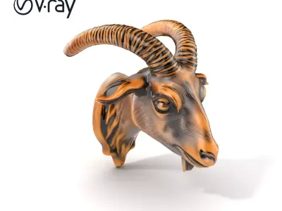 Bronze Goat Head Door Handle model pack Low-poly 3D model