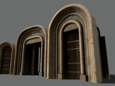 Medieval Door Set Low-poly 3D model