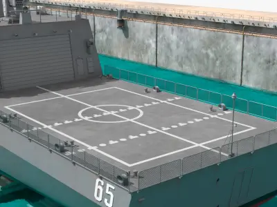  Concrete Naval Dry Dock with Warship Grey 