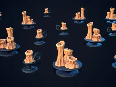 Stylized Candlet Set - Lowpoly and Gameready Candle Set Low-poly 3D model