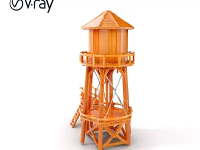 Wooden Water Tower Model Pack for D Rendering and Game Design Low-poly 3D model