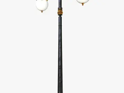 Cast iron old street light lamp crown with 2 luminaries 3D model