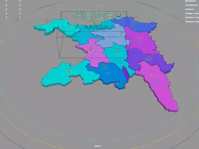 Aargau  Switzerland map region geography political geographic 3D model